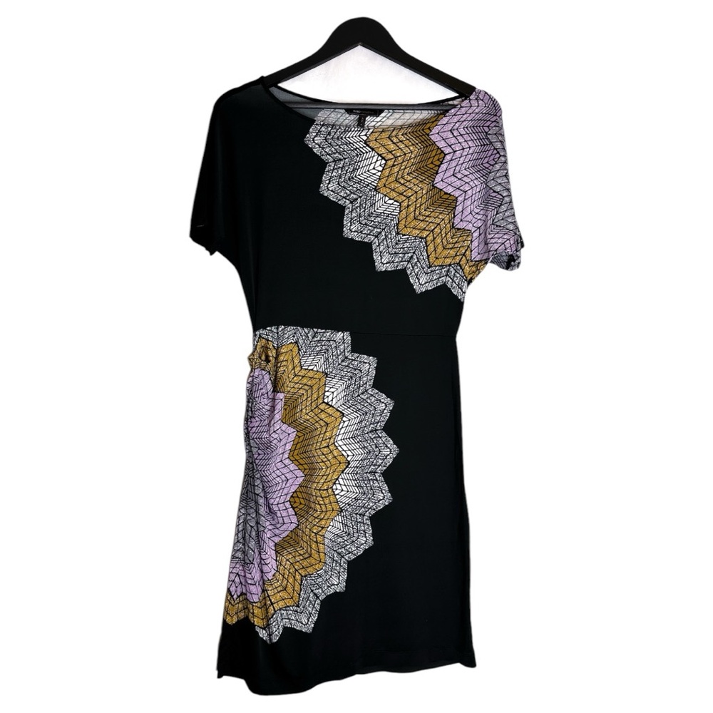 BCBGMaxAzria Black w Multi Color Abstract Print Dress Size Small